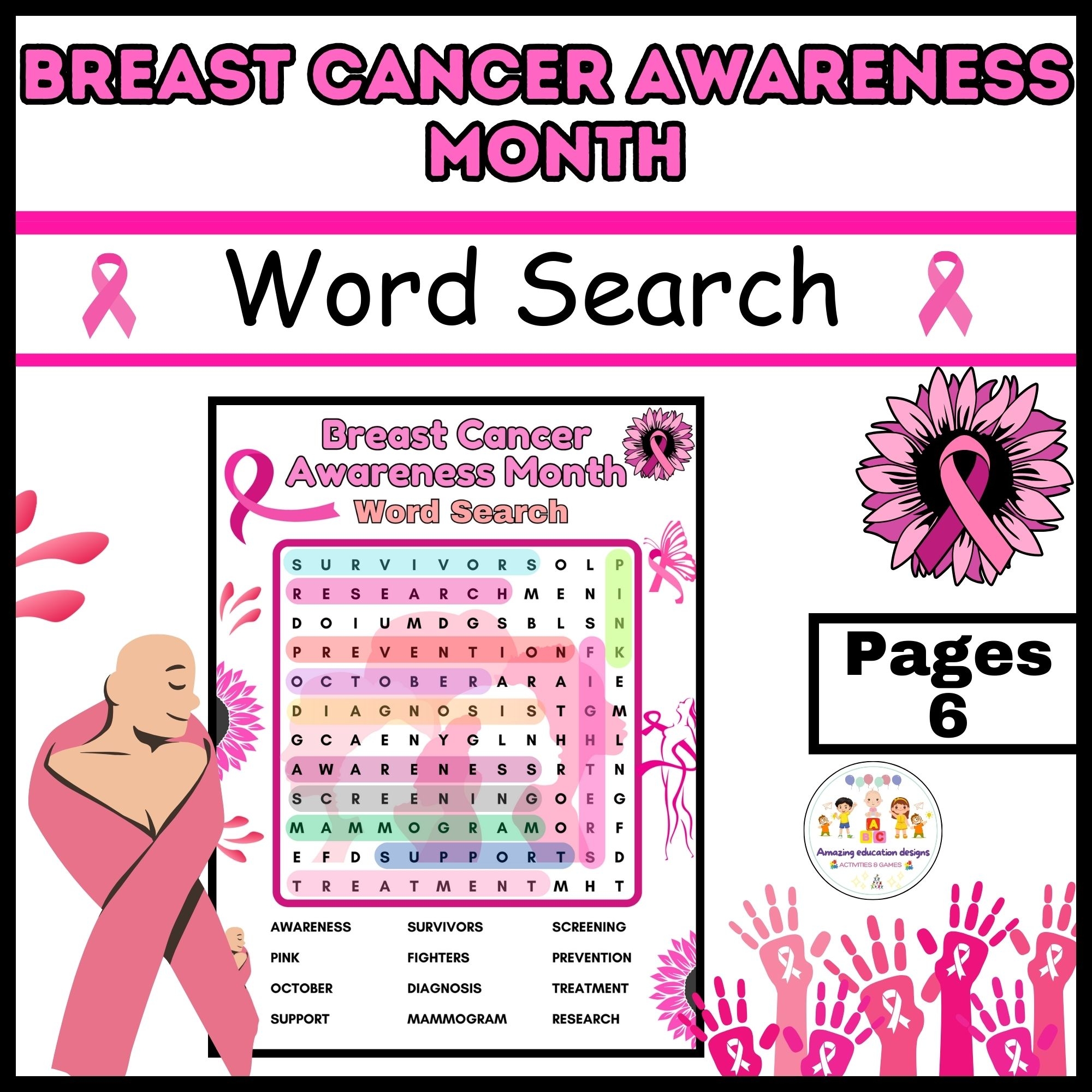 Breast Cancer Awareness Month Word Search Made By Teachers