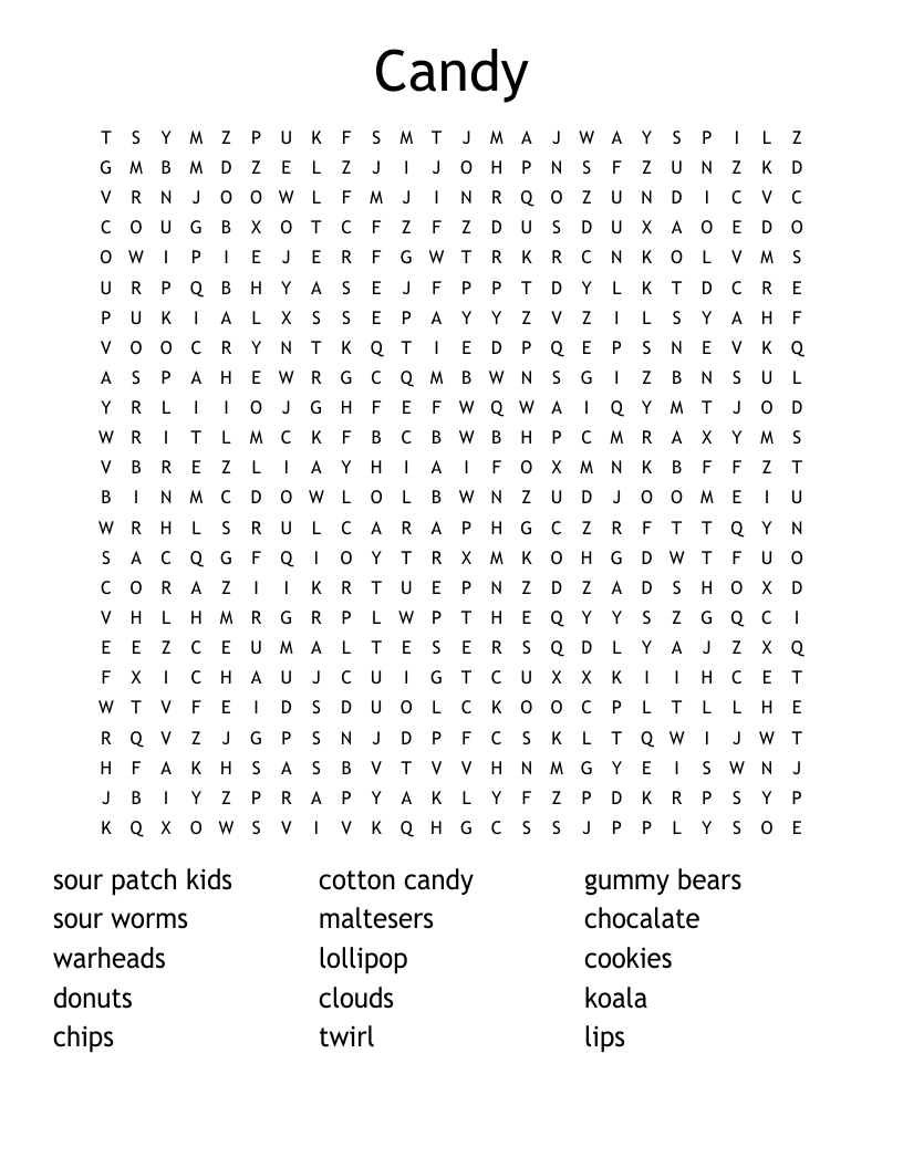 Candy Word Search WordMint Candy Word Search WordMint