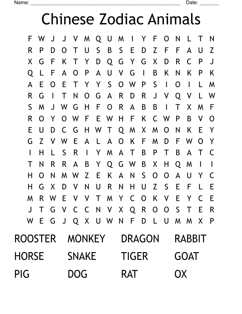 Chinese New Year Word Search Printable