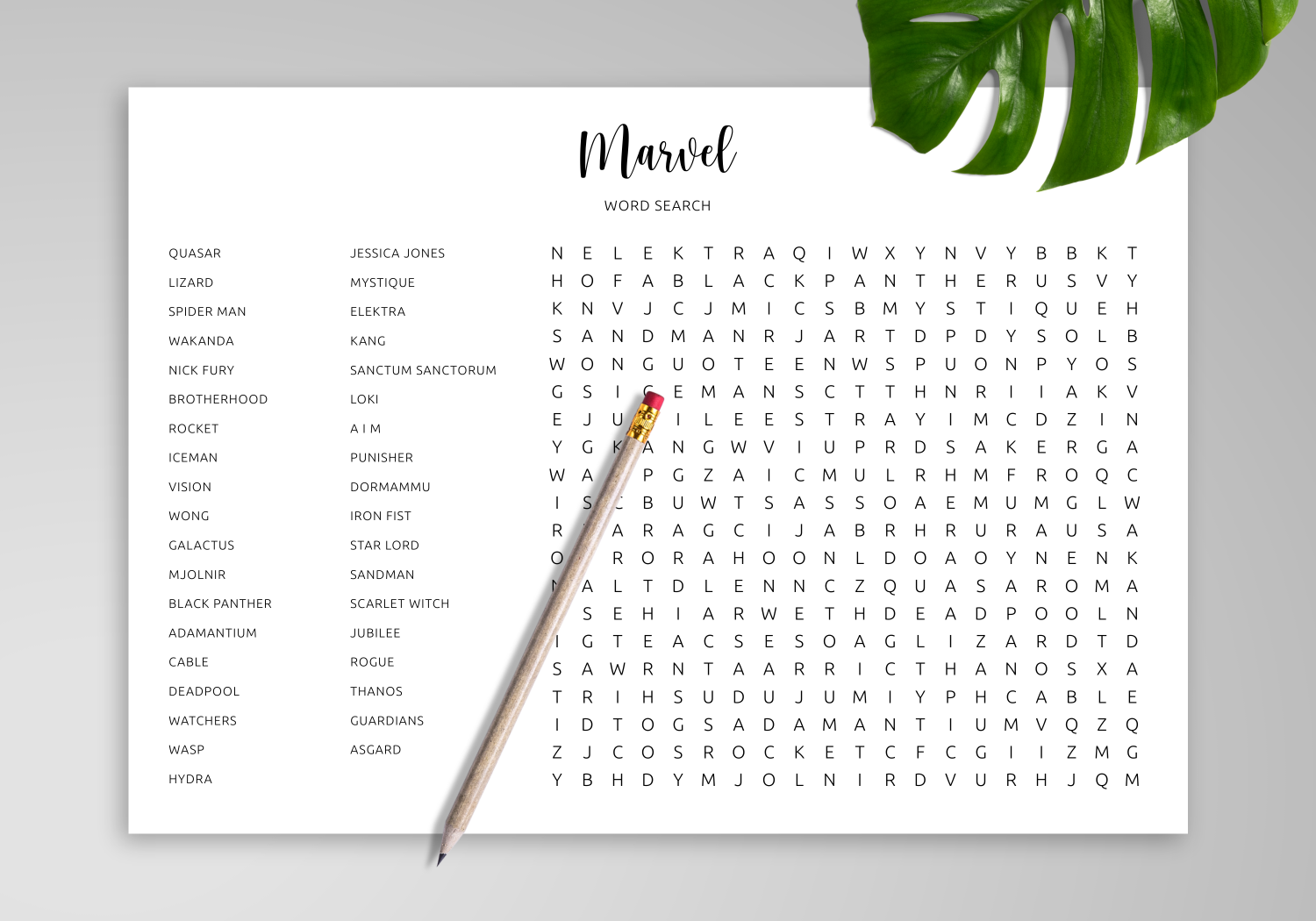 Marvel Word Search Printable