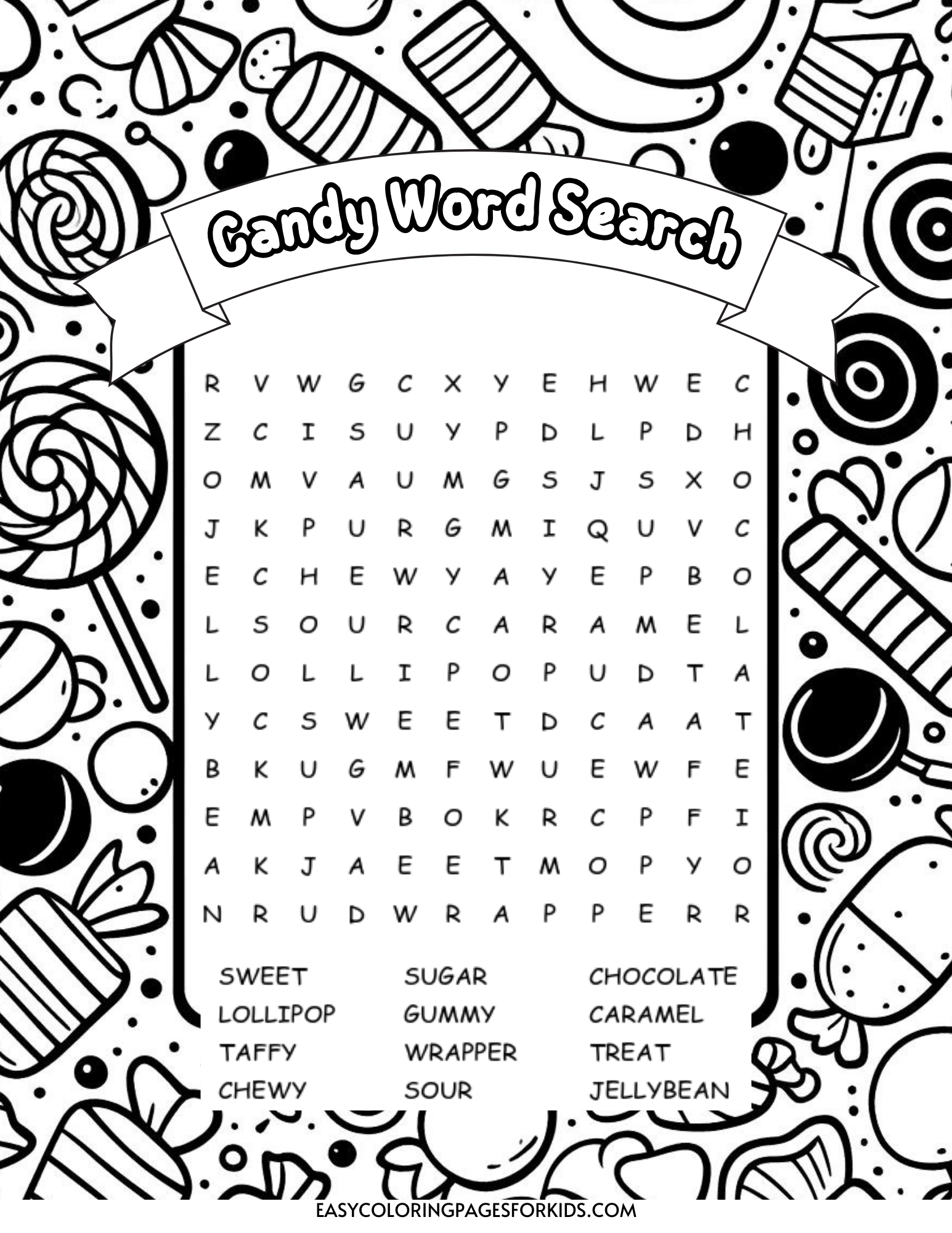 Free Printable Candy Word Search For Kids Easy Coloring Pages For Kids Free Printable Candy Word Search For Kids Easy Coloring Pages For Kids