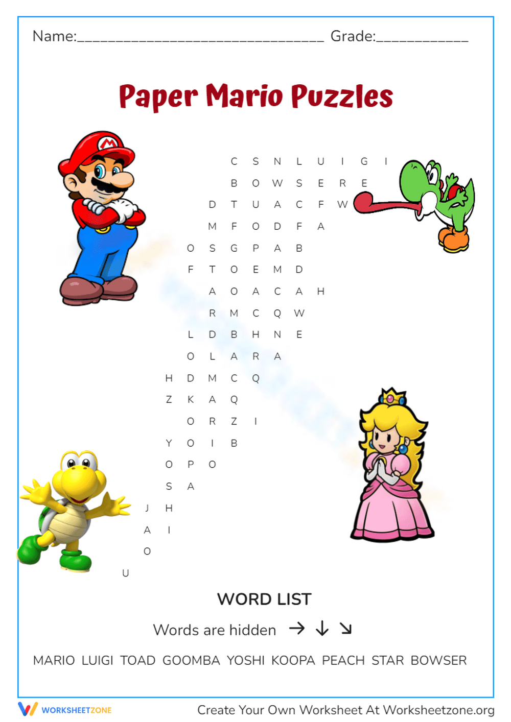 Mario Word Search Printable