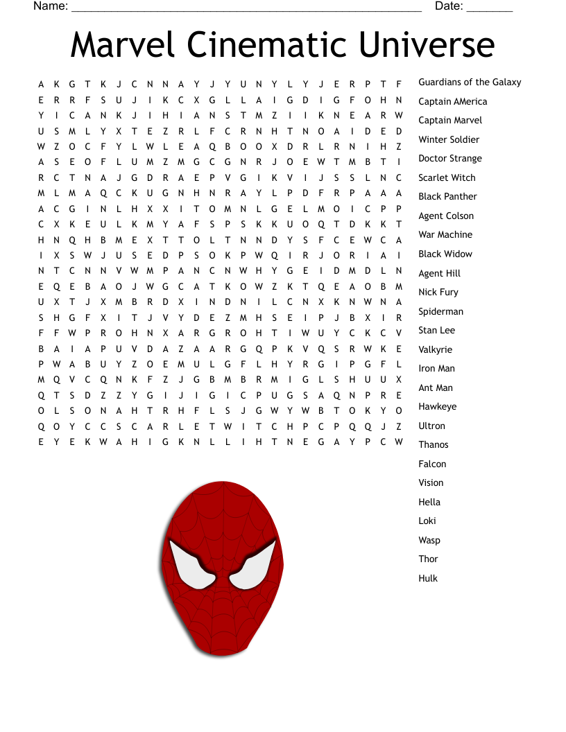 Marvel Cinematic Universe Word Search WordMint