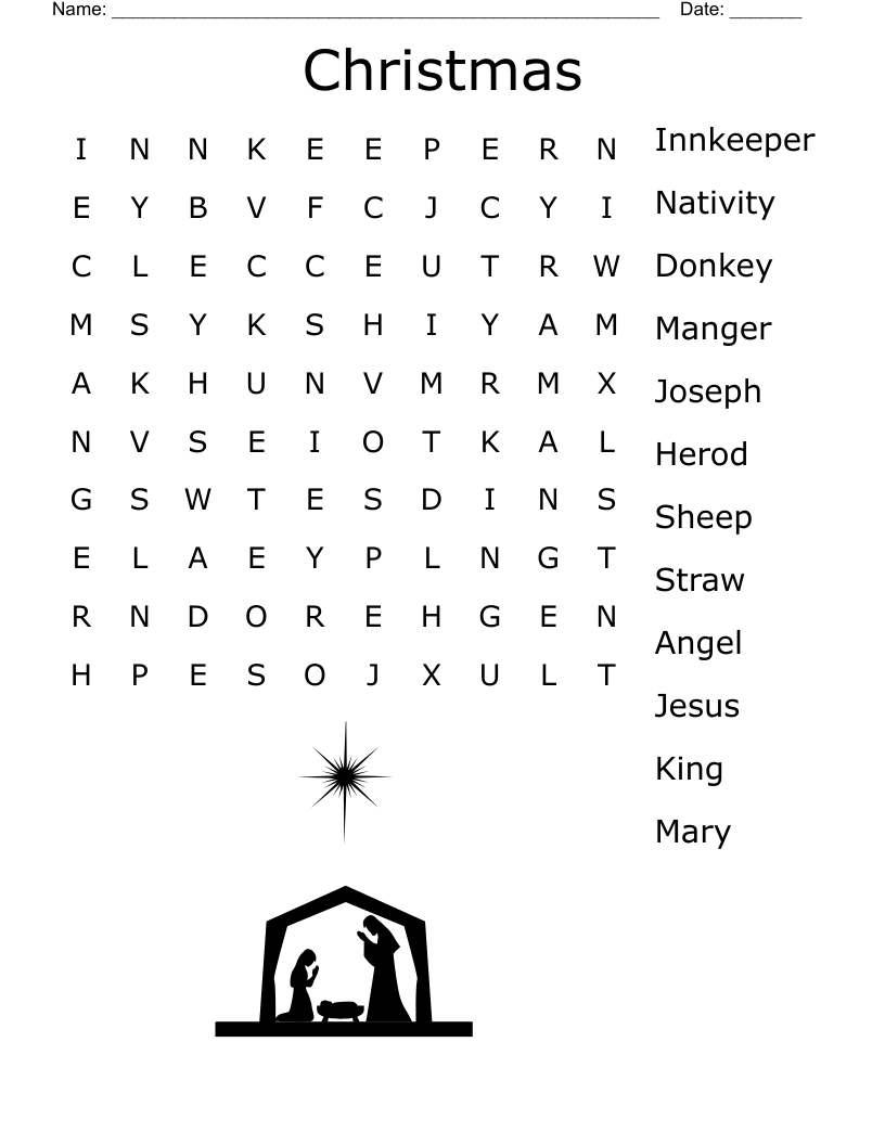 Nativity Word Search WordMint