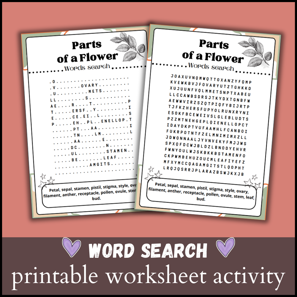 Parts Of A Flower Word Search Puzzle Worksheet Activity Environnement Wordsearch Made By Teachers