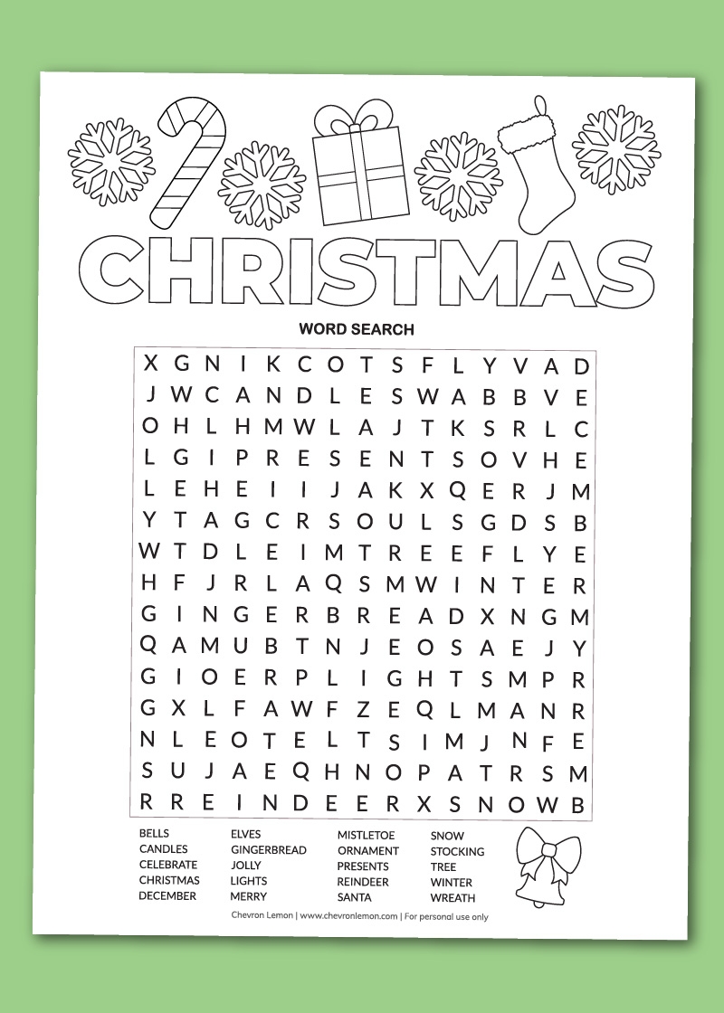 Printable Christmas Word Search Chevron Lemon