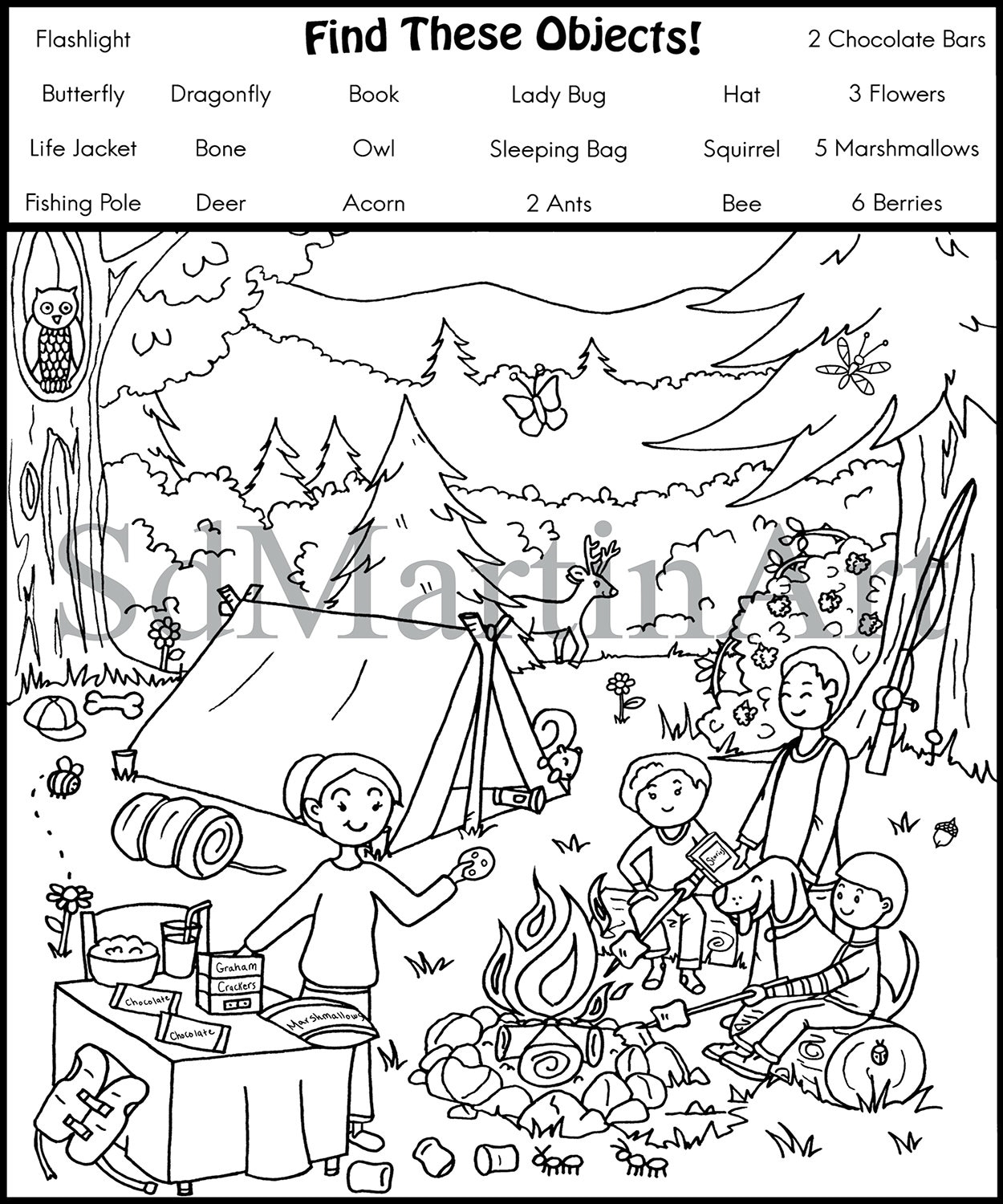 Seek And Find printable Coloring Activity Page For Kids Teens And Adults camping instant Download pdf Etsy Australia