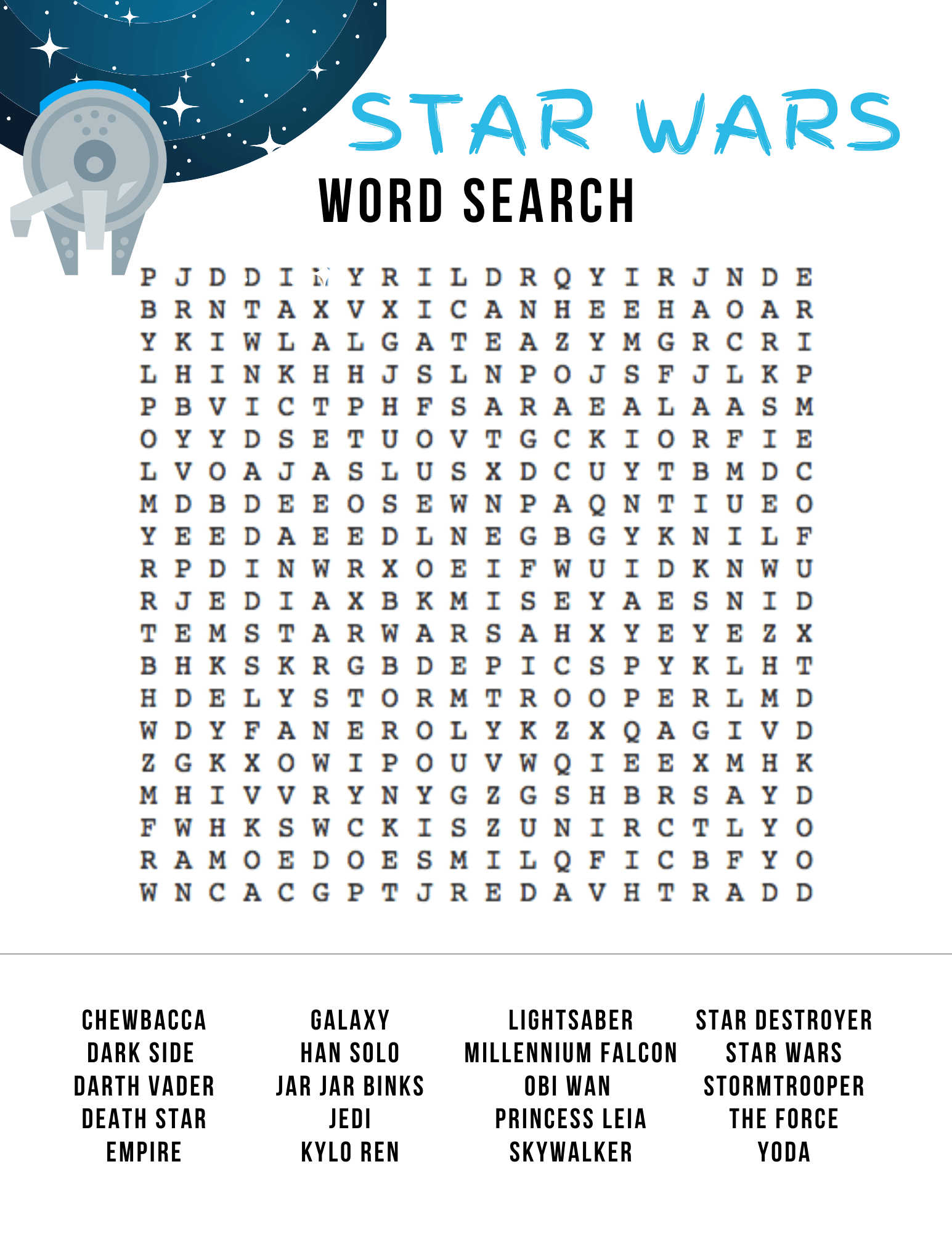Star Wars Free Printable Word Search Star Wars Free Printable Word Search