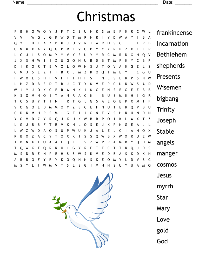 Christmas Word Search Religious Printable