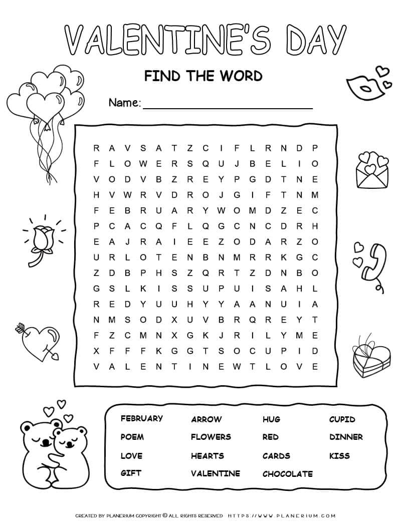 February Word Search Printable