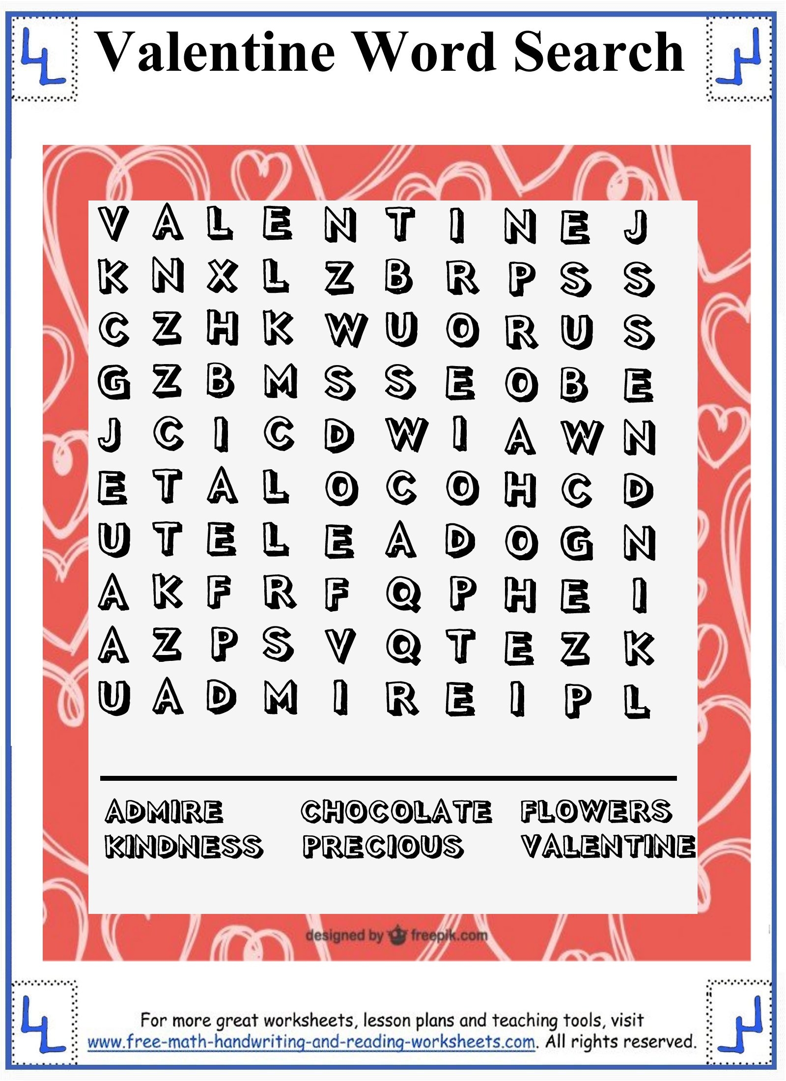 Valentine's Word Search Printable