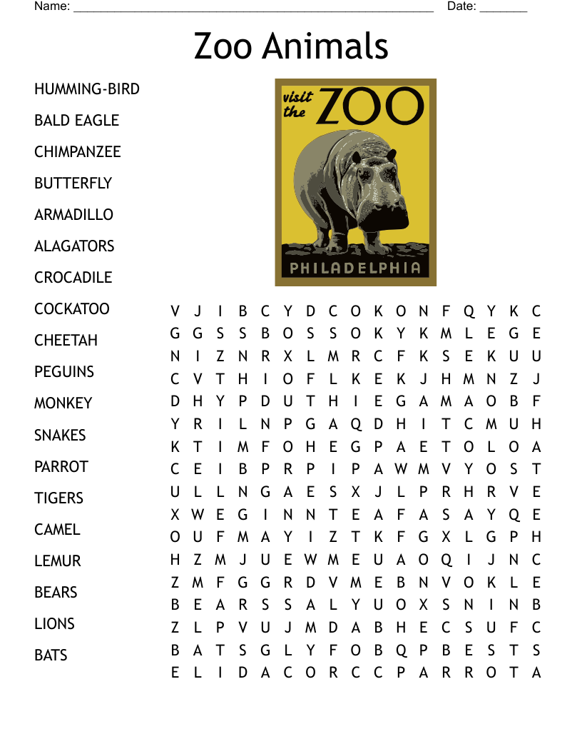 Animal Word Search Printable