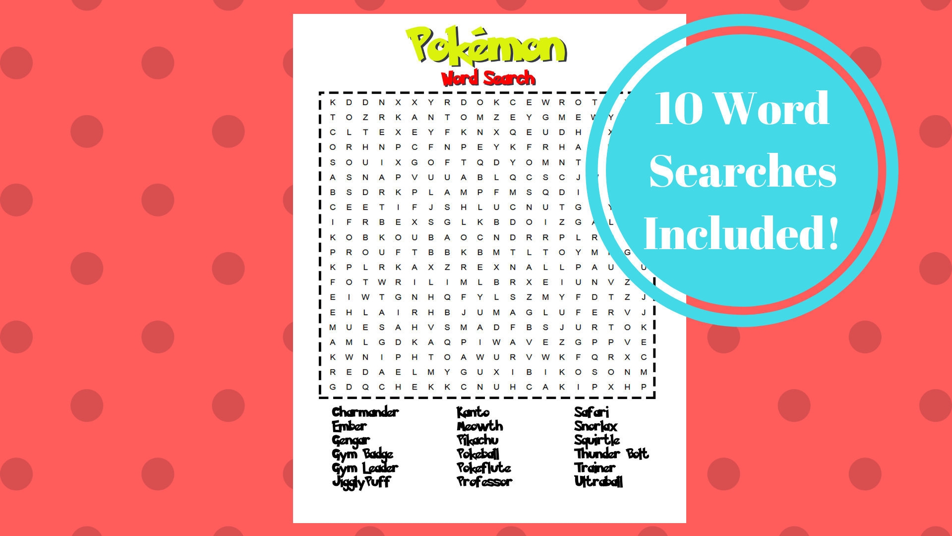 10 Pokemon Word Searches Pokemon Word Games Pokemon Activity Book Printable Word Games Etsy