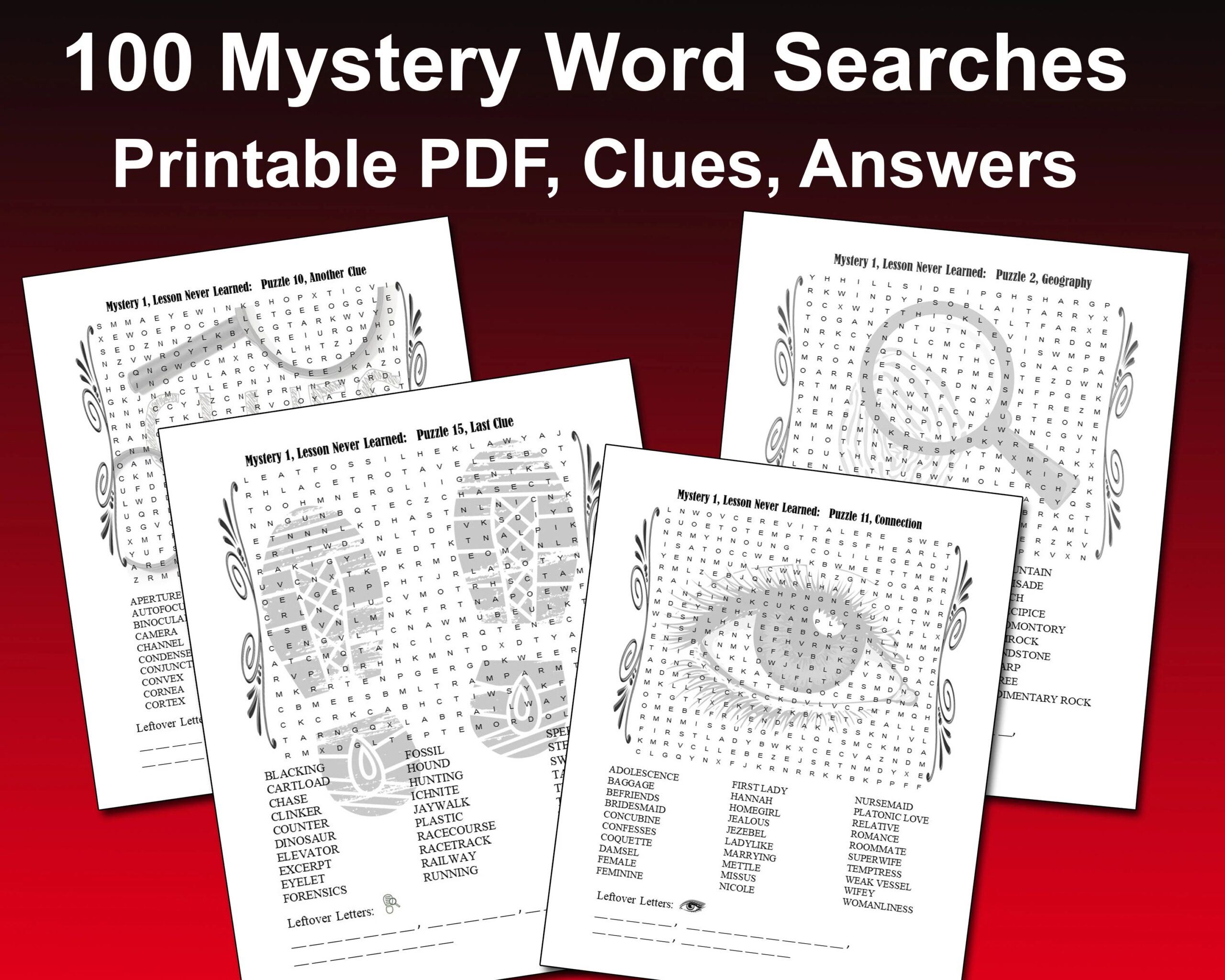100 Printable Word Search Puzzles Adults Teens Mystery Themed Hidden Clues Instant Download Etsy Hong Kong