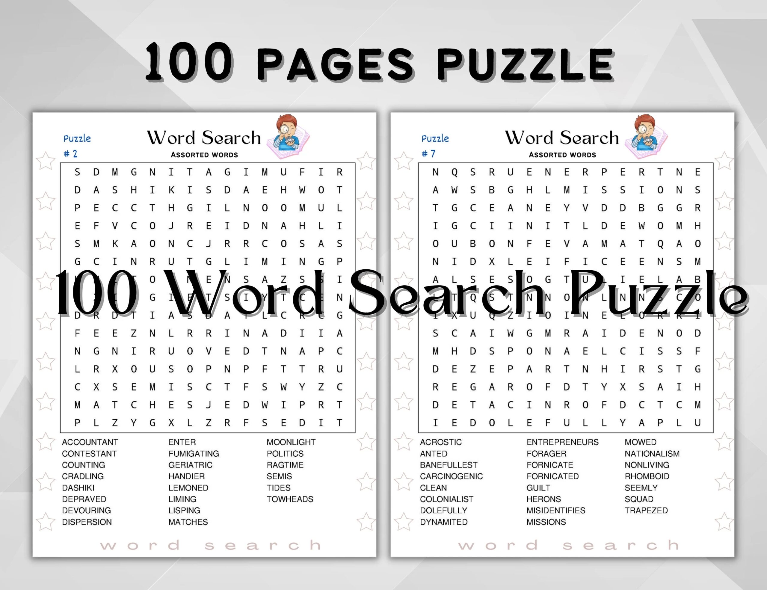 100 Word Search Puzzle Assorted Words Easy Word Games For Kids And Teens Instant Download Printable PDF With Solutions Etsy