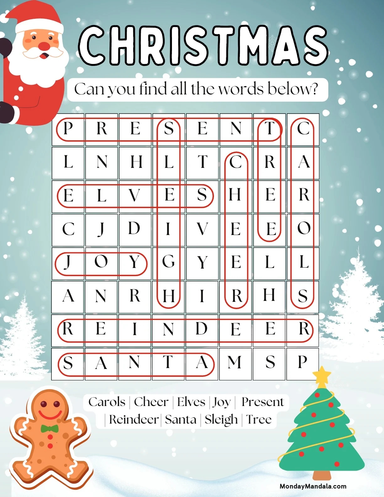 Christmas Word Search Free Printable Pdf