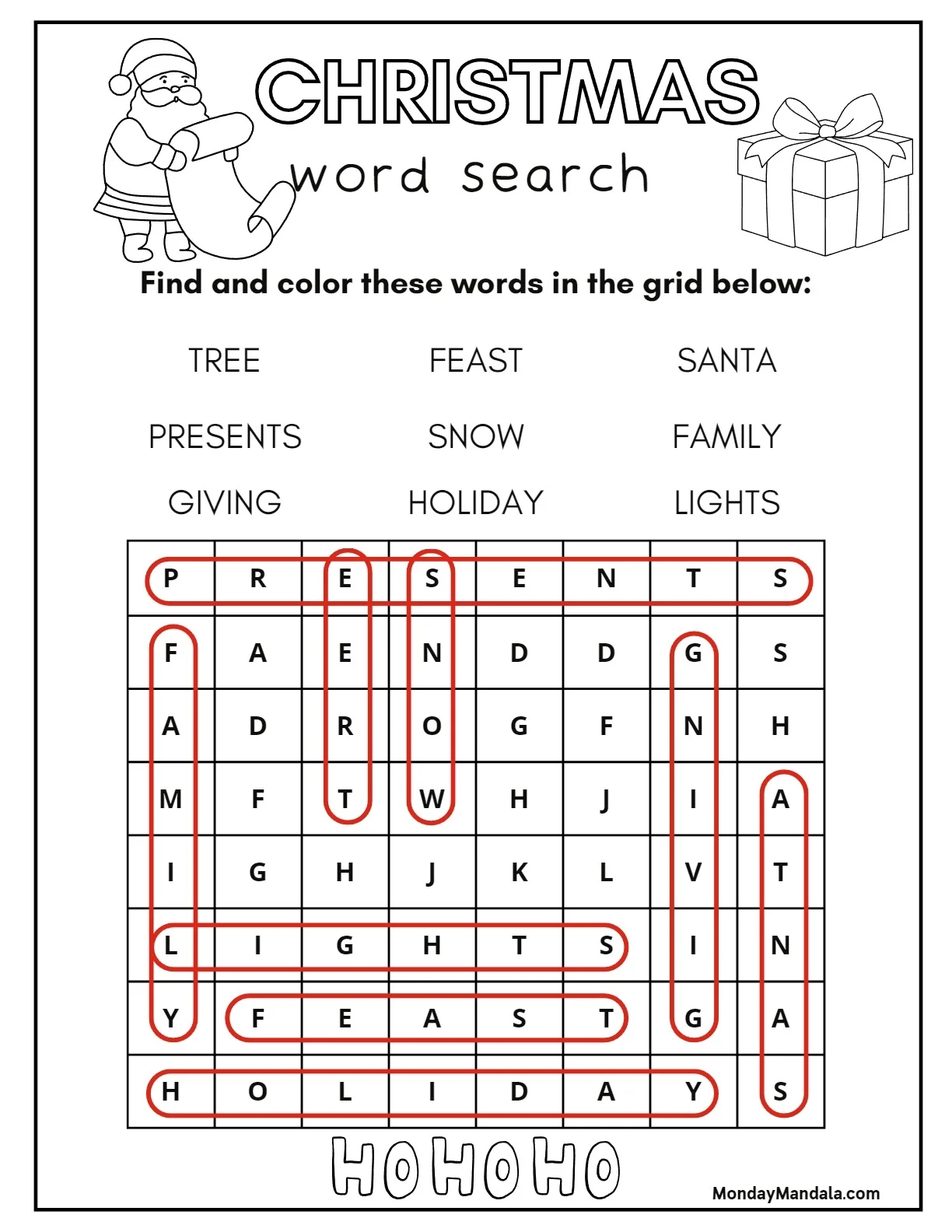 Christmas Word Search Printable Easy