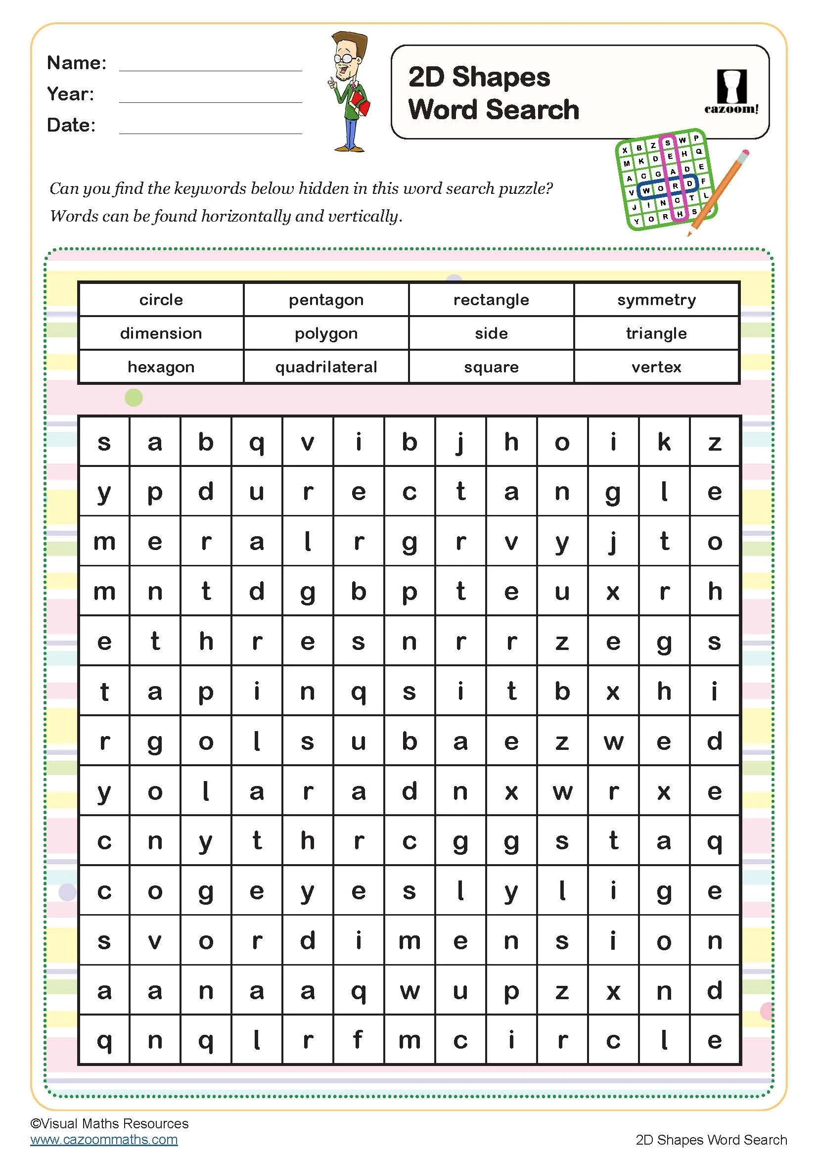 2D Shapes Word Search Puzzle FREE Teaching Resources