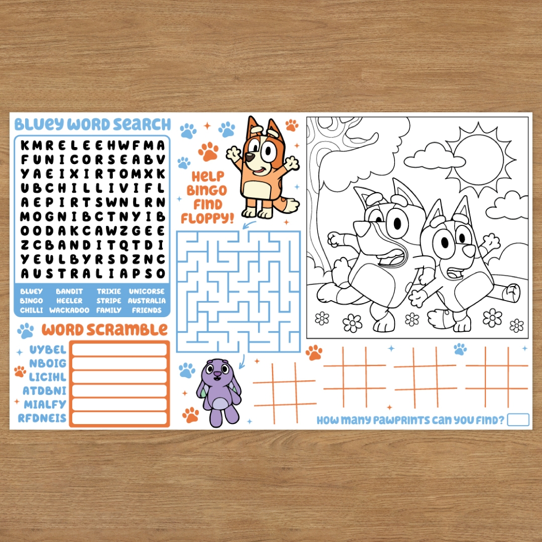 40 OFF Bluey 14 Colouring Activity Placemat Party Supplies Canada Open A Party