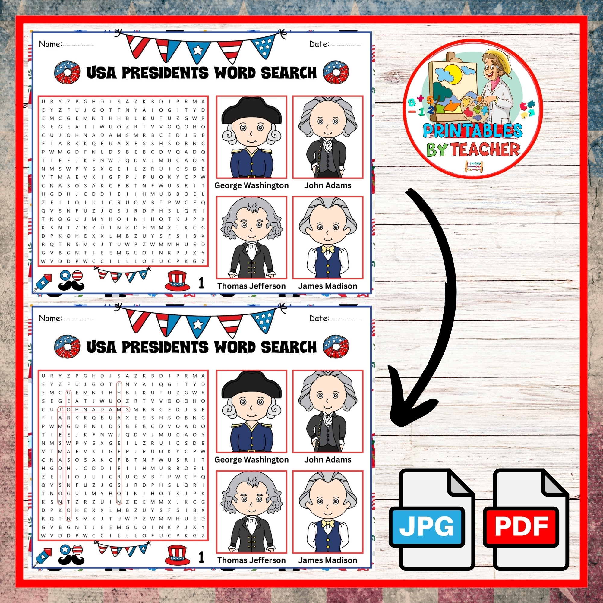 45 USA Presidents Day Word Search Game puzzle Craft Activity 45 USA Presidents Day Word Search Game puzzle Craft Activity
