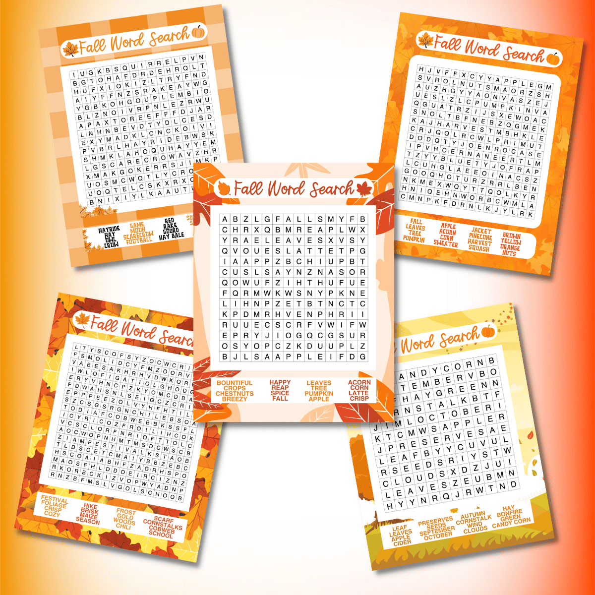 Word Search Puzzles Printable Fall Theme