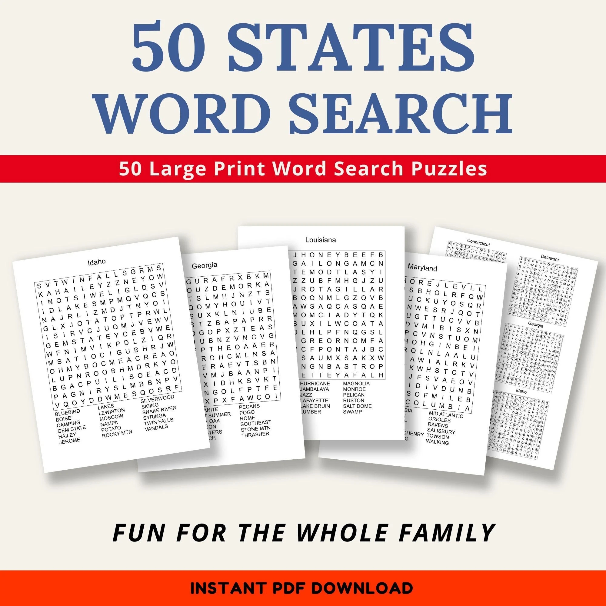 50 Large Print Word Search Puzzles For Seniors Adults United States USA Edition Etsy