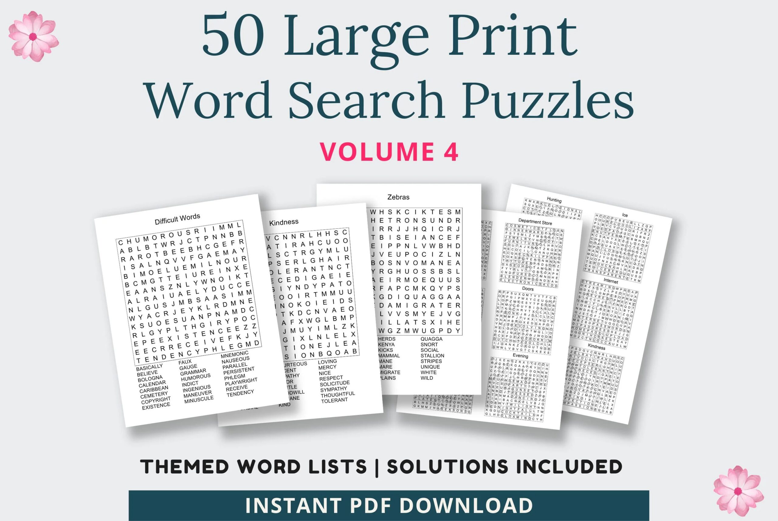 50 Large Print Word Search Puzzles For Seniors U0026 Adults Vol 4 Etsy