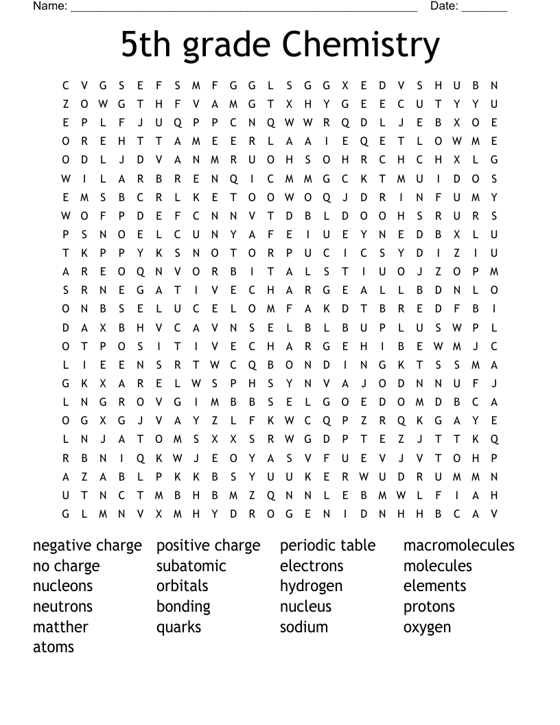 5th Grade Chemistry Word Search WordMint