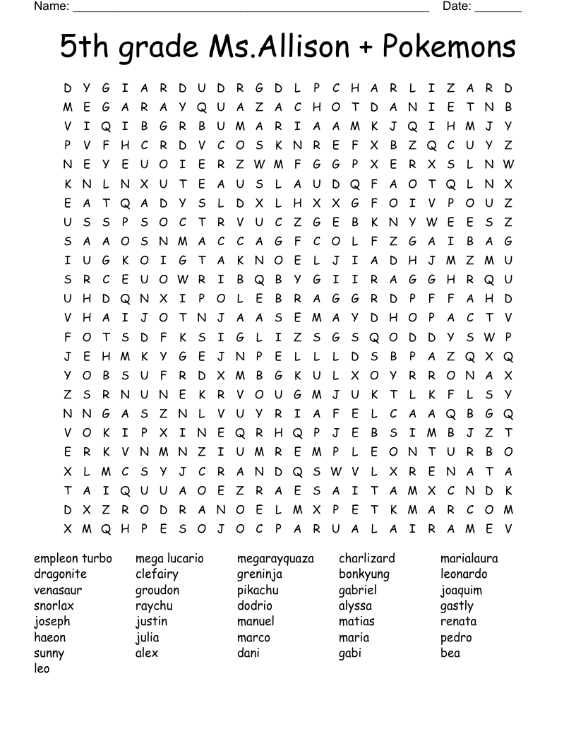 5th Grade Word Search Printable
