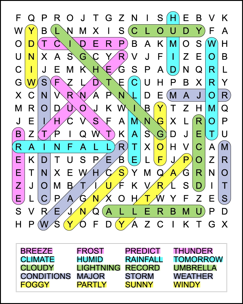 5th Grade Weather Word Search Printable Tree Valley Academy