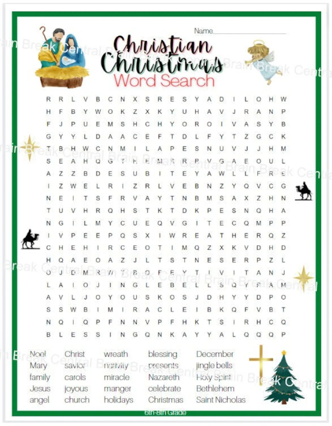 6th 8th Grade Christian Christmas Word Search With Answer Key Printable Etsy
