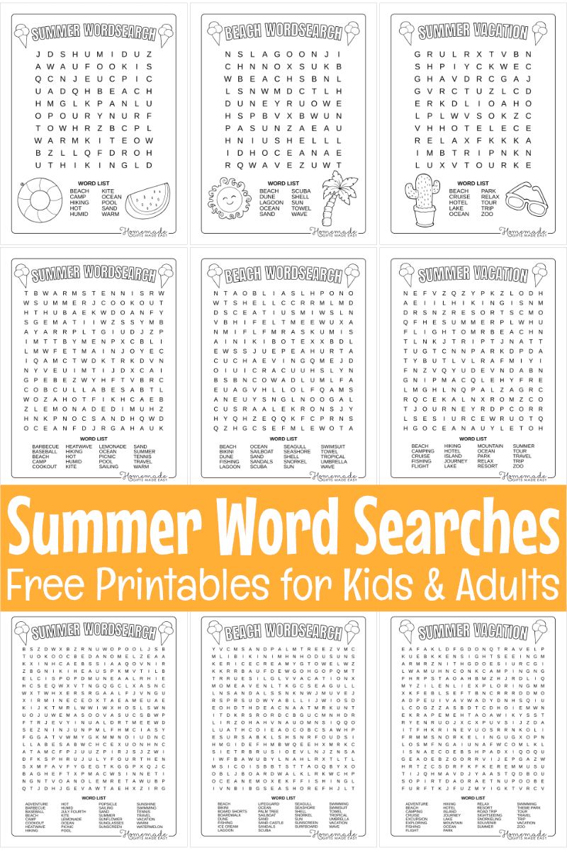Beach Word Search Free Printable