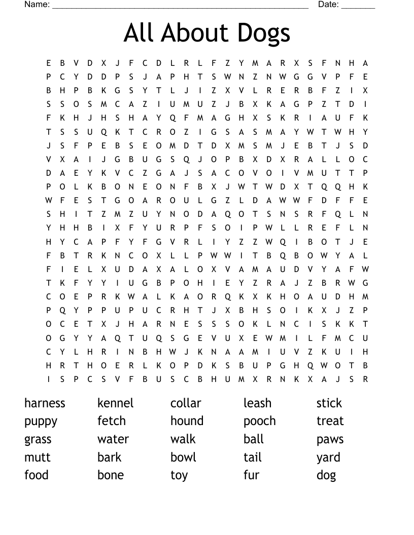 All About Dogs Word Search WordMint All About Dogs Word Search WordMint