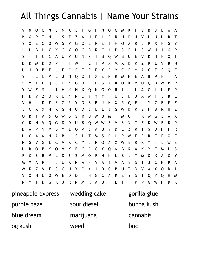All Things Cannabis Name Your Strains Word Search WordMint