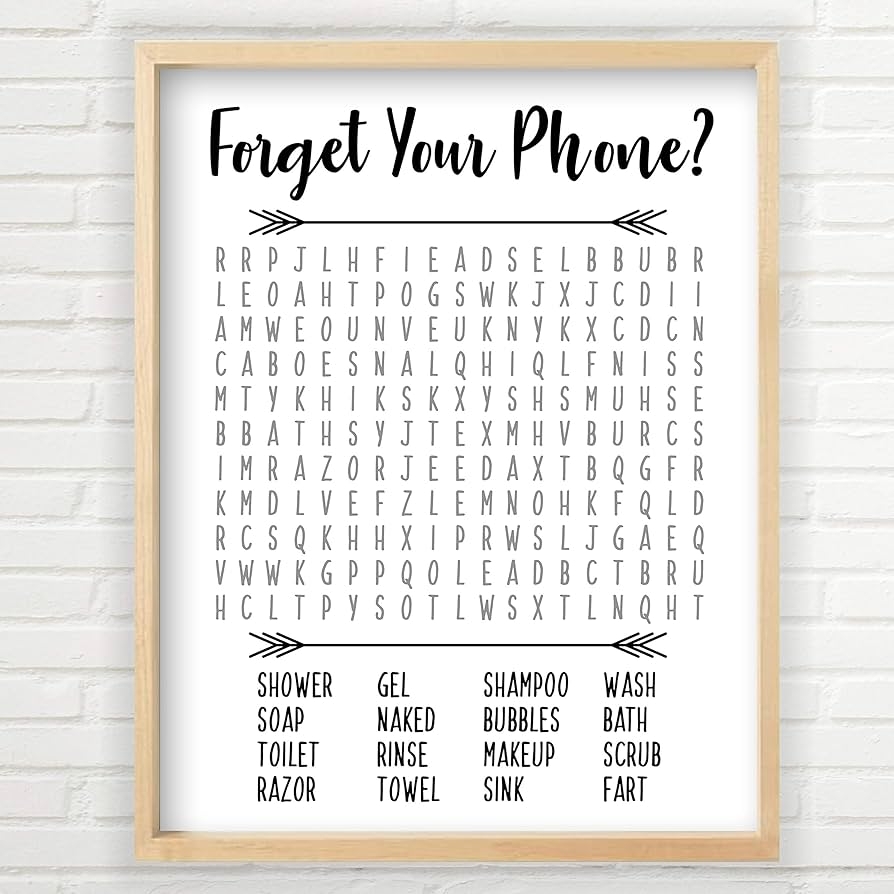 Amazon Forget Your Phone Bathroom Decor Word Search Puzzle 