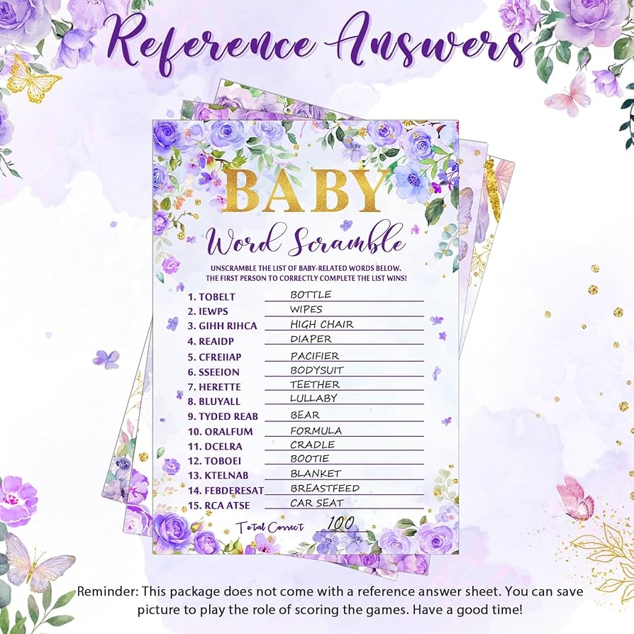 Amazon Nuanchu 145 Pcs Butterfly Theme Baby Shower Games 25 Sheets Each With 20 Pencils Baby Shower Bingo Guess Who Word Scramble Descriptions And Wishes Games For Party Decoration Home Kitchen