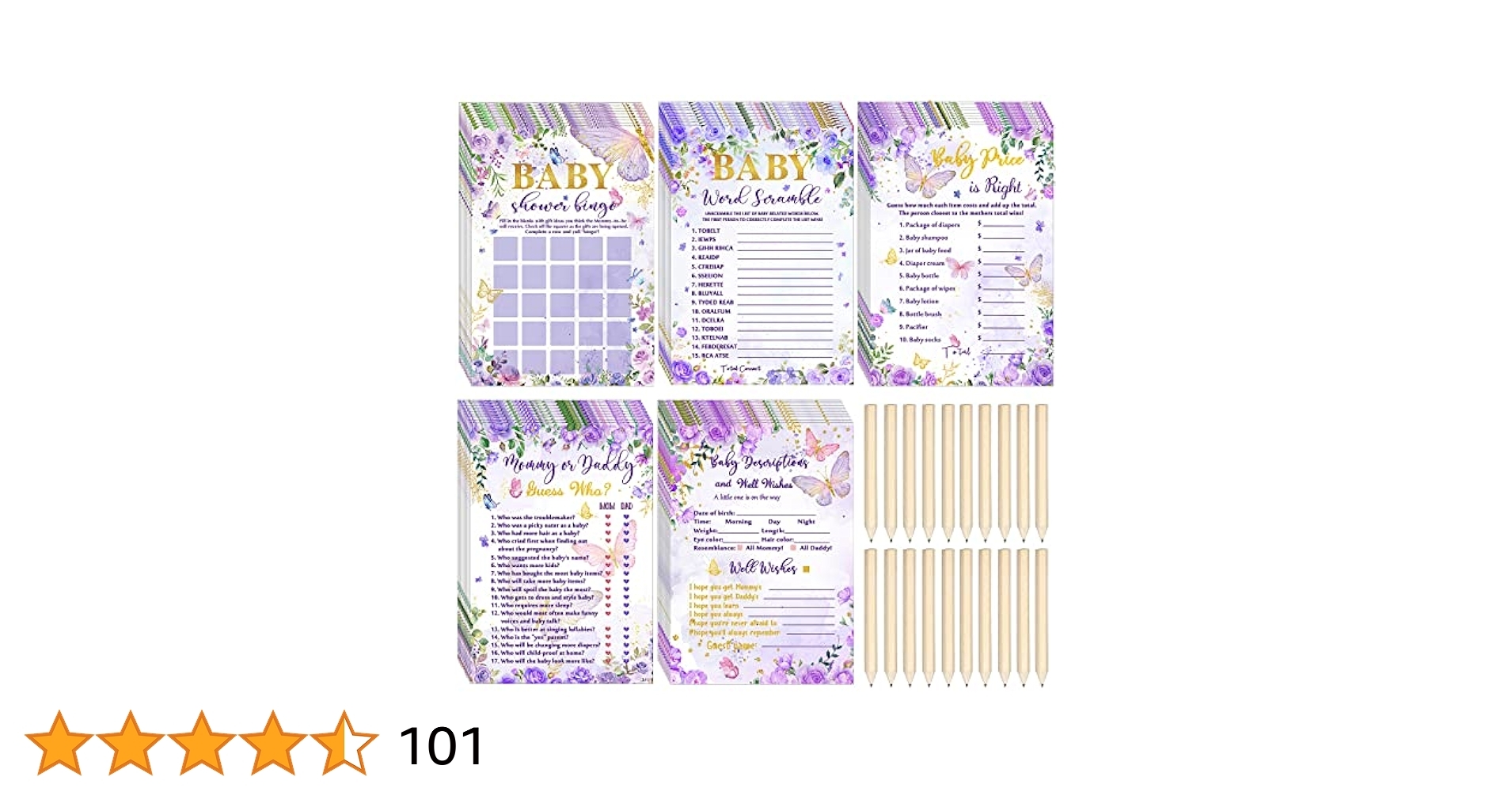 Amazon Nuanchu 145 Pcs Butterfly Theme Baby Shower Games 25 Sheets Each With 20 Pencils Baby Shower Bingo Guess Who Word Scramble Descriptions And Wishes Games For Party Decoration Home Kitchen