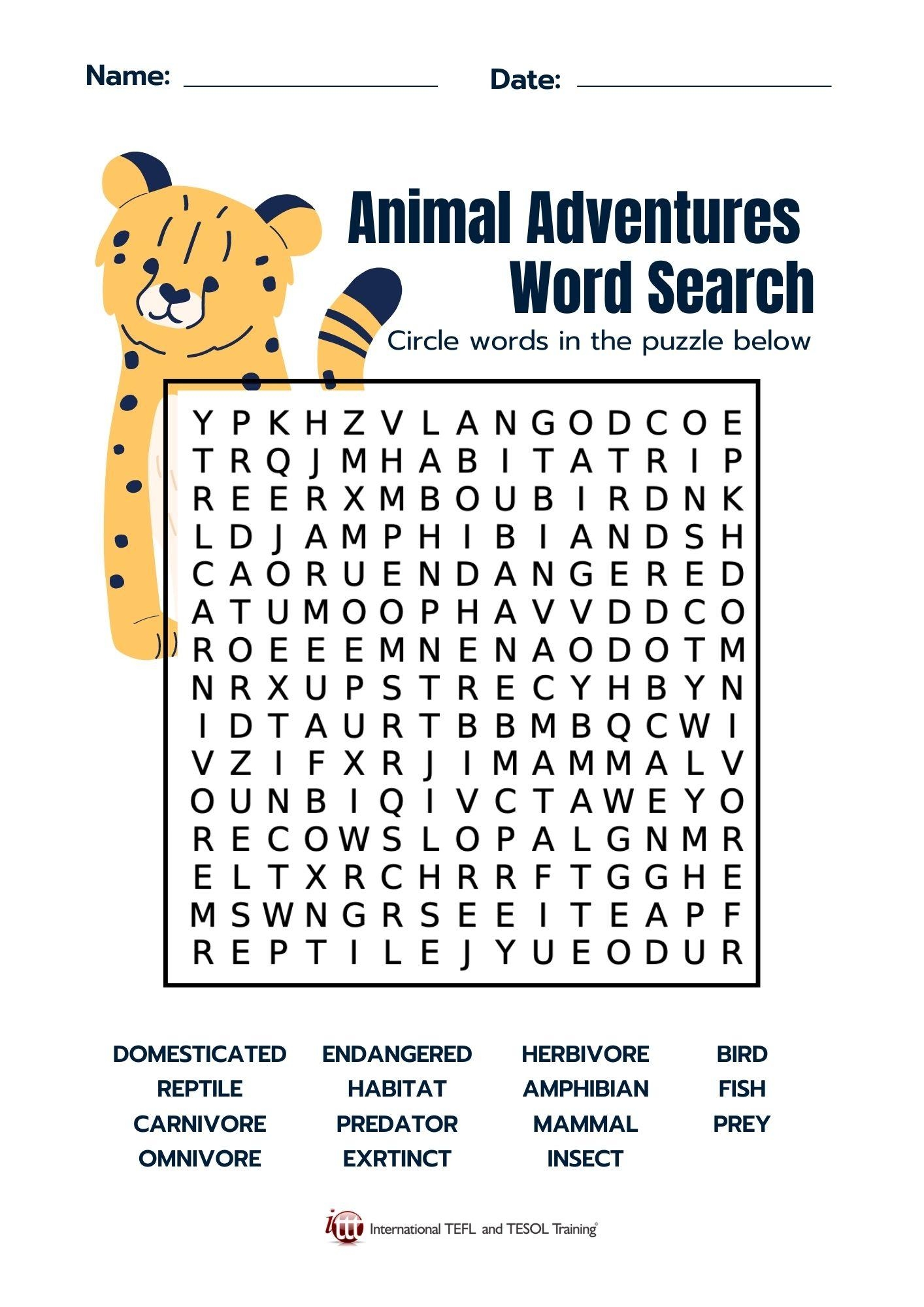 Animal Word Search Printable Pdf