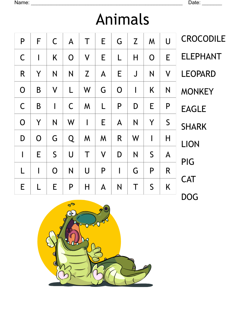 Animal Names Word Search WordMint Animal Names Word Search WordMint