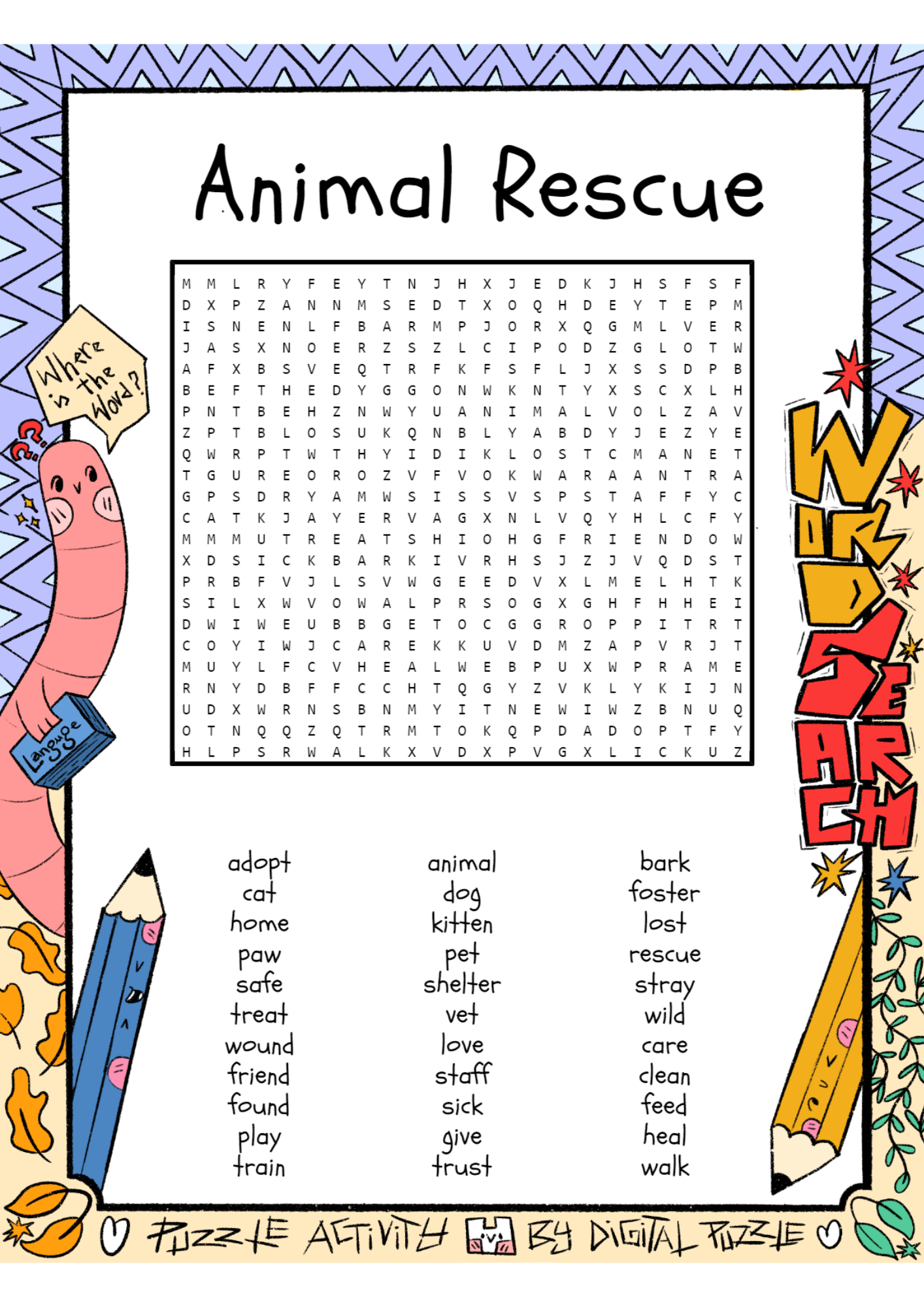 Animal Rescue Word Search Puzzle Worksheet Activity Made By Teachers