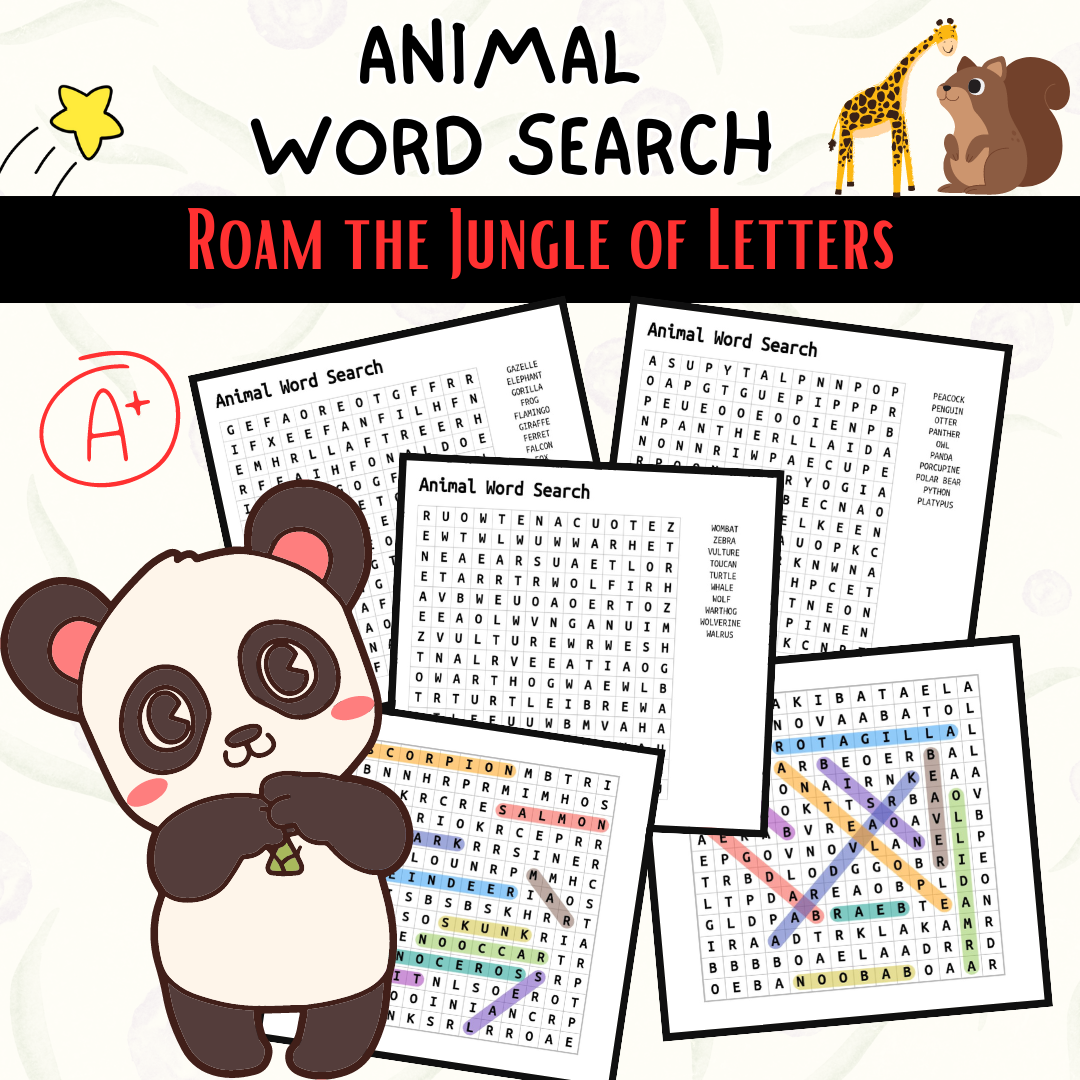 Zoo Animal Word Search Printable