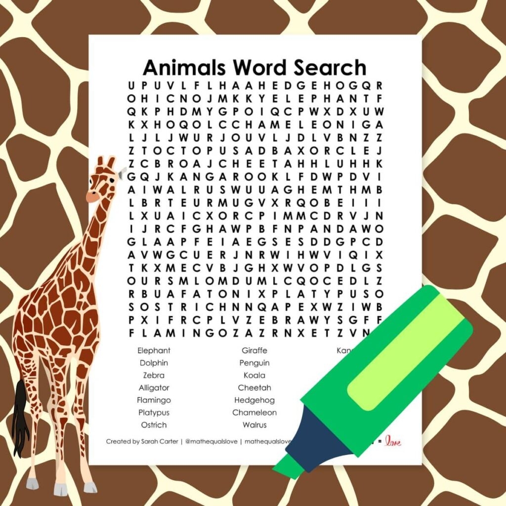 Animals Word Search Puzzle Math U003d Love