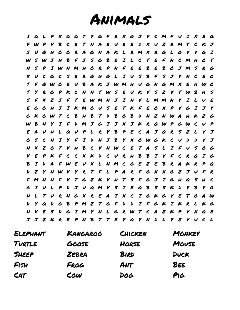 Animals Word Search WordMint