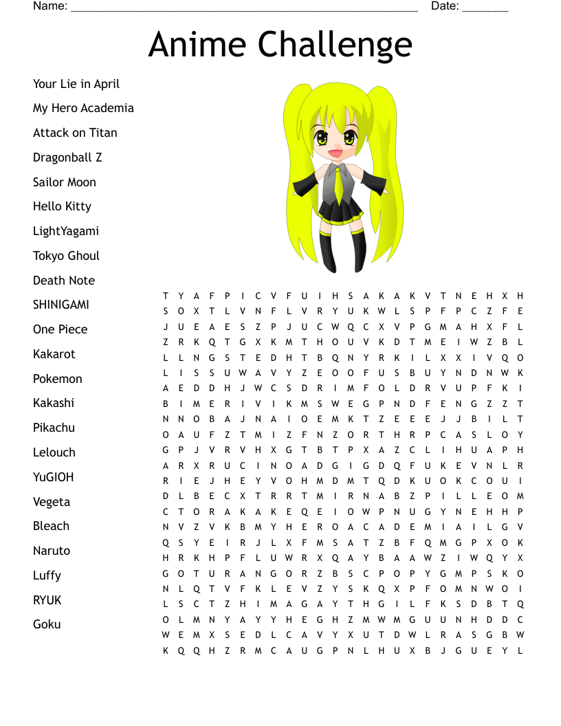 Free Anime Word Search