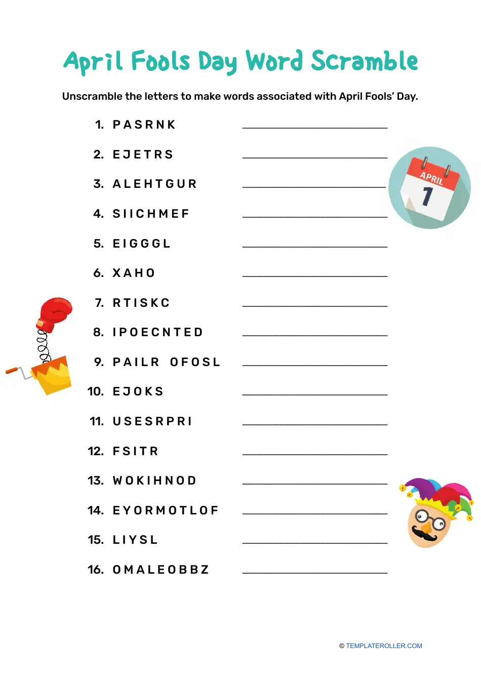 April Fools Day Word Search Printable Free