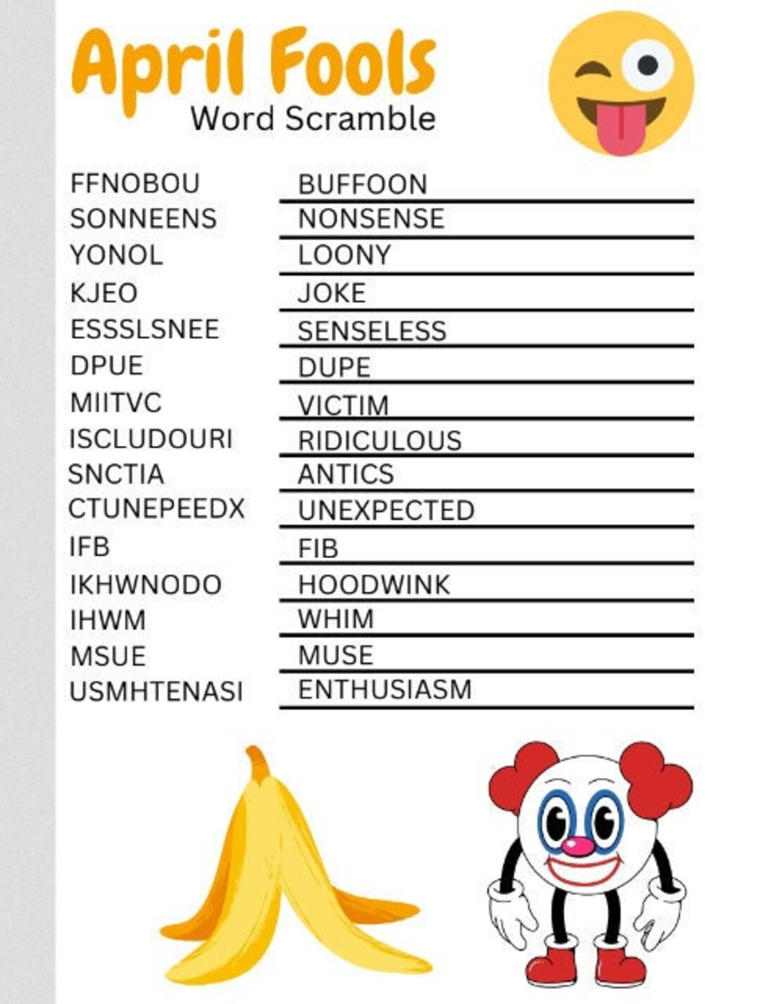 April Fools Word Search