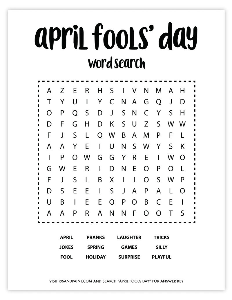 April Fools Day Word Search Prank Game Unsolvable Pjs And Paint
