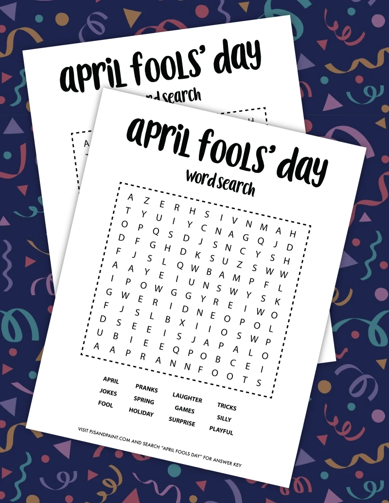 April Fools Day Word Search Prank Game Unsolvable Pjs And Paint