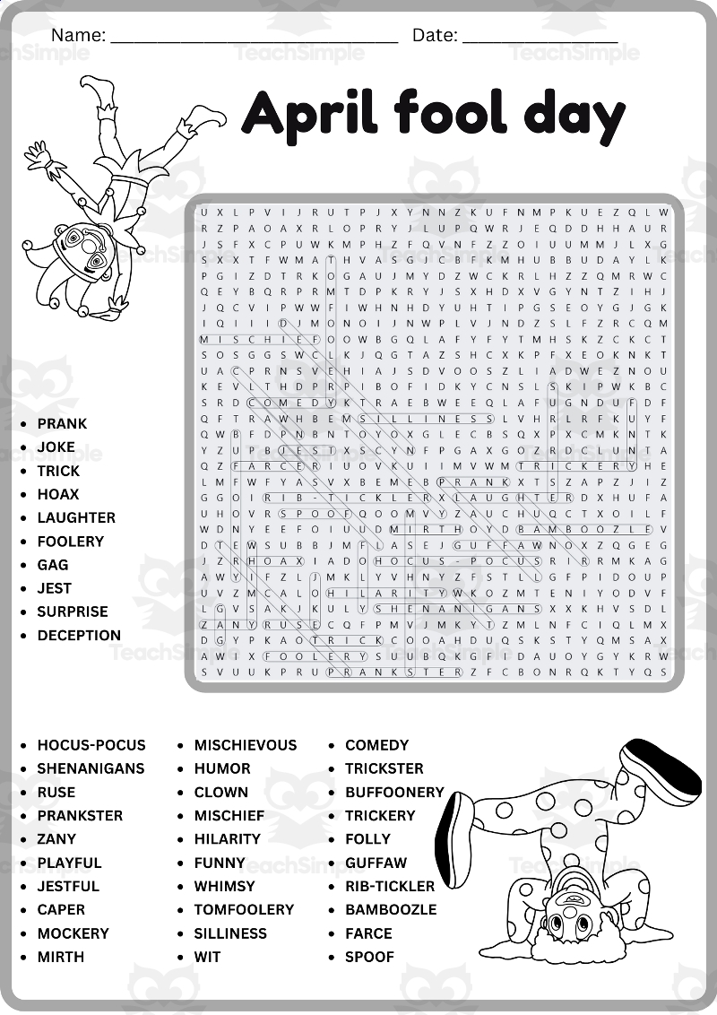 APRIL FOOLS DAY Word Search Puzzle Worksheet Activity Not A Prank By Teach Simple