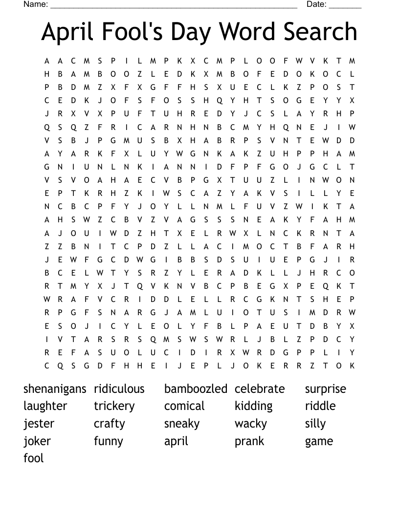 April Fools Day Word Search WordMint